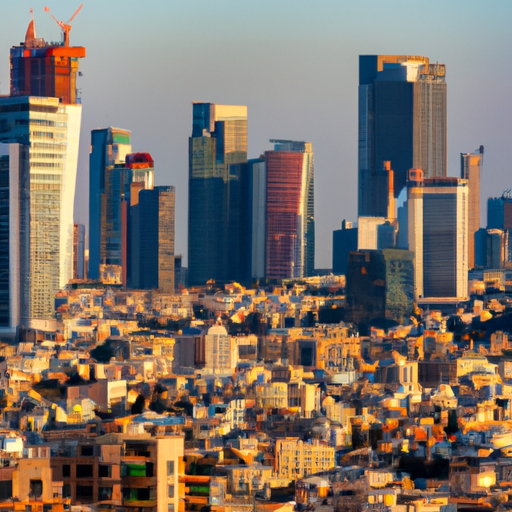 נוף פנורמי של קו הרקיע של תל אביב המציג מבנים קלים רבים.